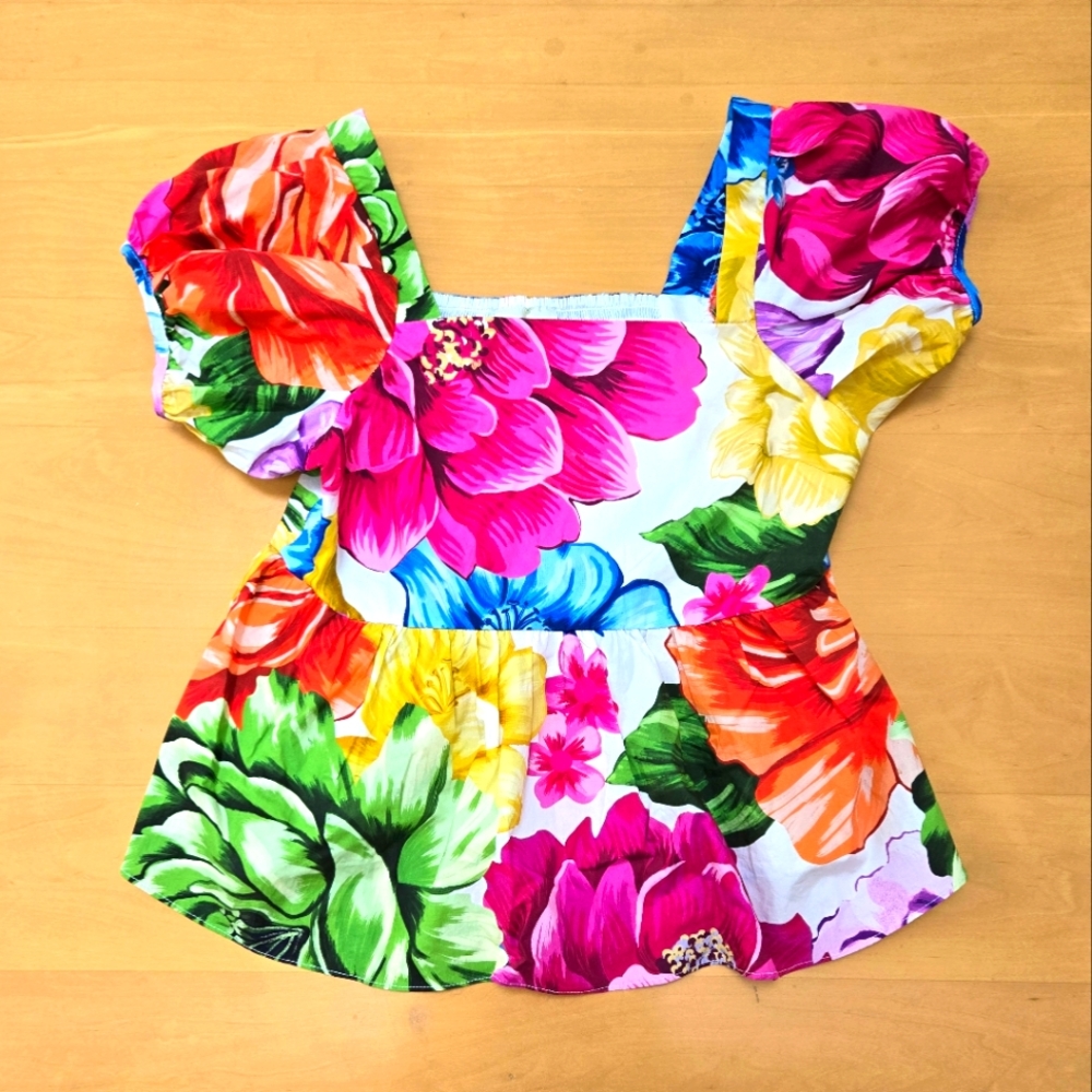 *SOLD ON EBAY* FARM Rio Floral Print Raglan Puffed Sleeve Blouse Size S